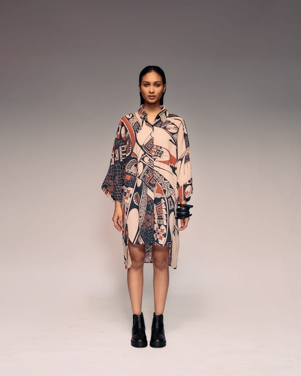 Rust Print Linen Shirt Dress — Kritika Murarka