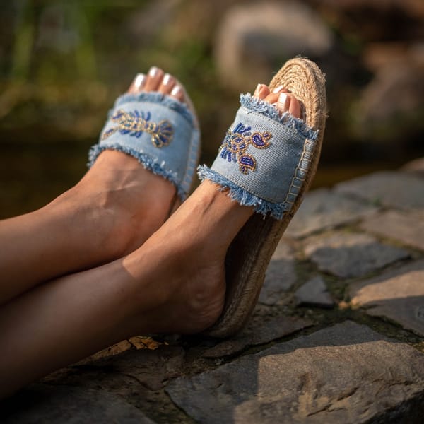 Lobster Denim Sandals Flats — PARI PARI