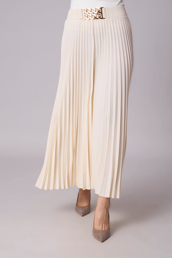 Cream Accordion-Pleated Wide-Leg Trousers — Scarlet Sage