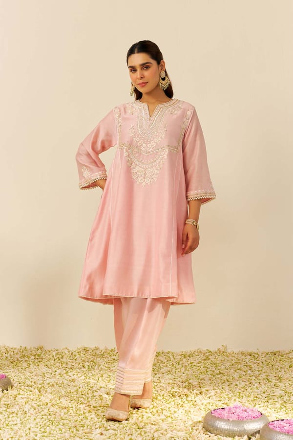 Blush Pink Chanderi Silk Embroidered Kurta Set with Salwar — Sheetal Batra