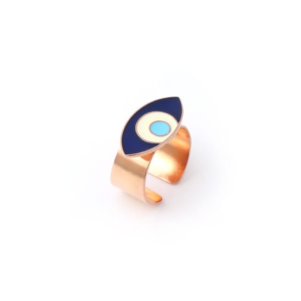 Evil Eye Enamel Ring - Blue Rose Gold — Azga