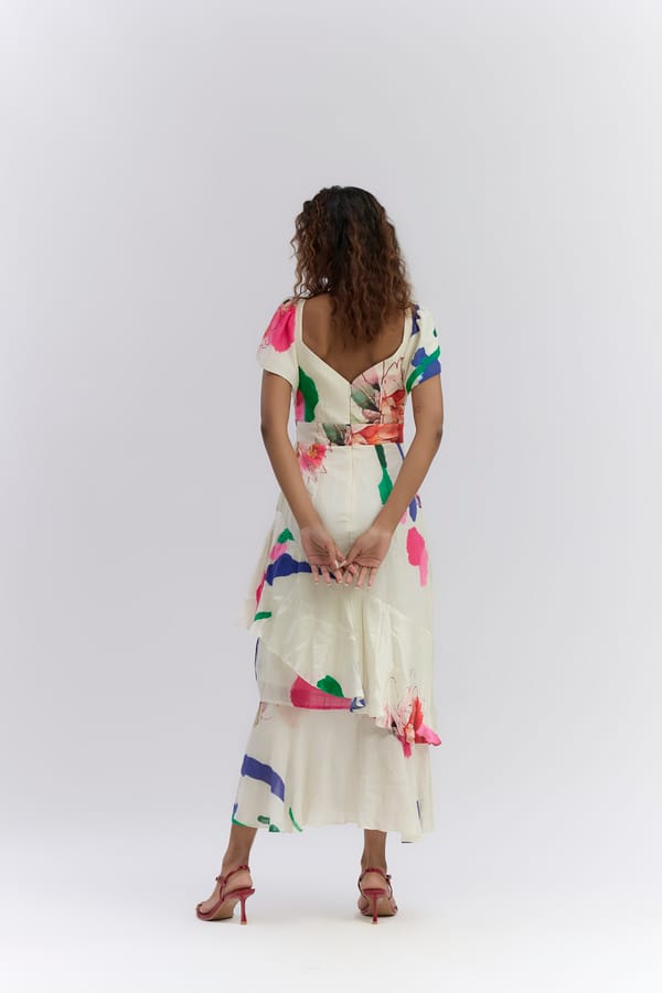 Colour Splash Blossom Print Ruffle Dress — Itara an another