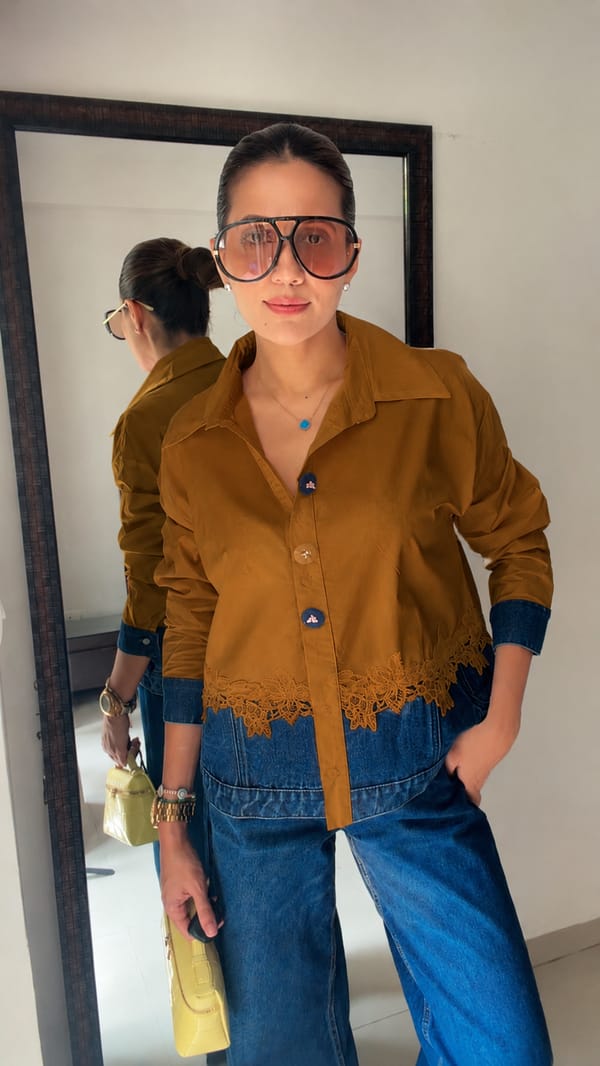 Lace Trim Denim Contrast Shirt — CLOSET AFFAIR