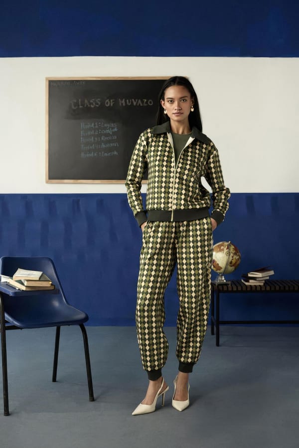 Green Harlequin Print Zip-Up Jacket and Joggers Co-ord Set — Muvazo