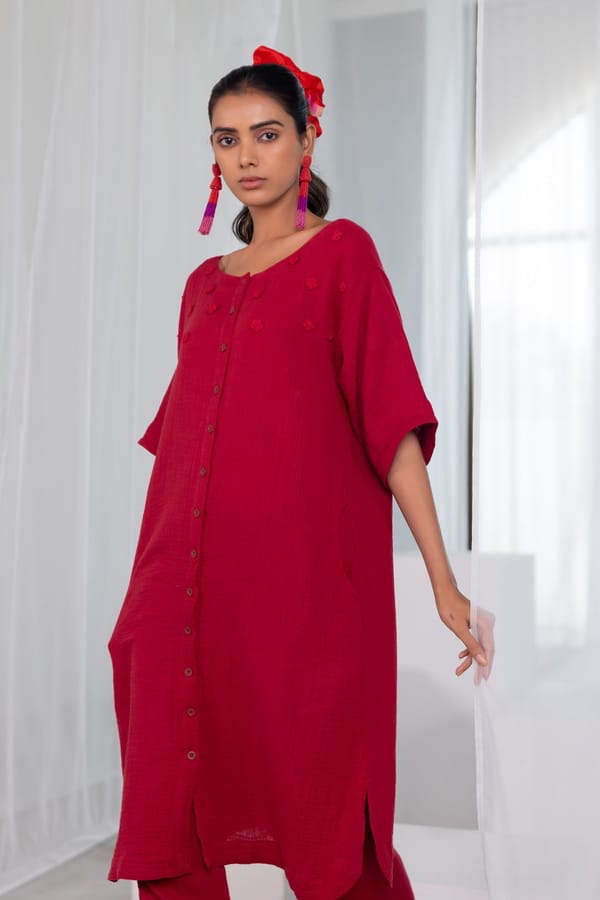 Deep Crimson Monofloral Kurta — Silai studio