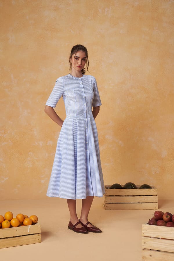 Radial Stripe Shirt Dress — Muvazo
