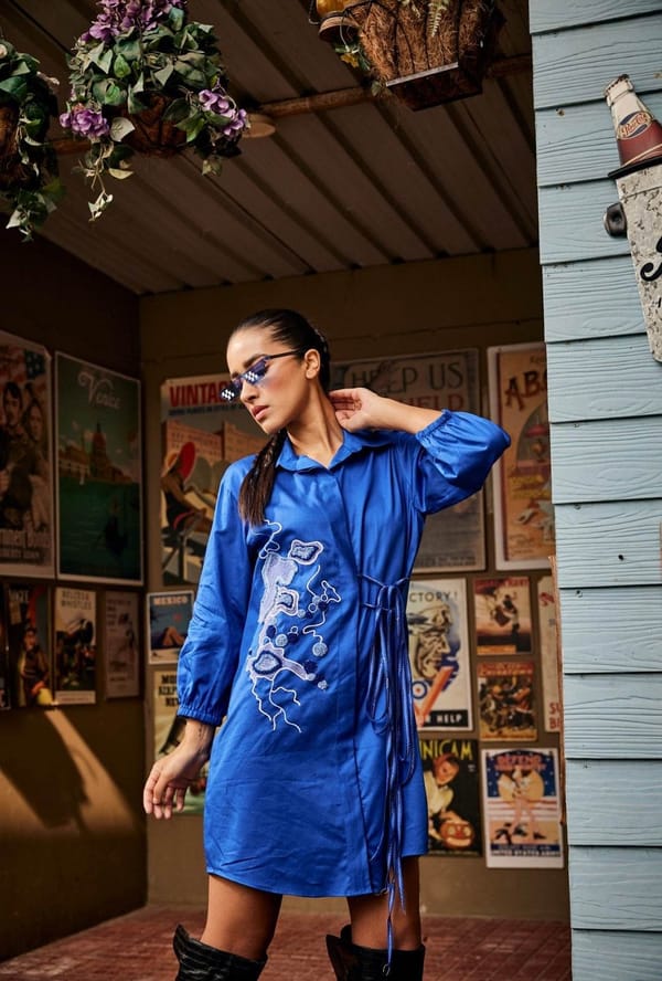 Blue Crossed Shirt Dress — Puja Agarwal
