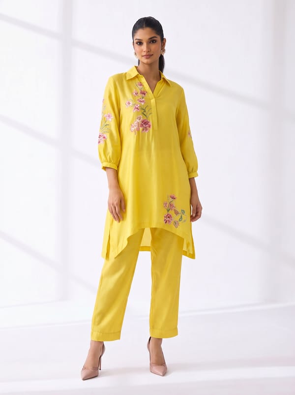Yellow Embroidered Kurta and Pant Co-ord Set — SURABHI ARYA