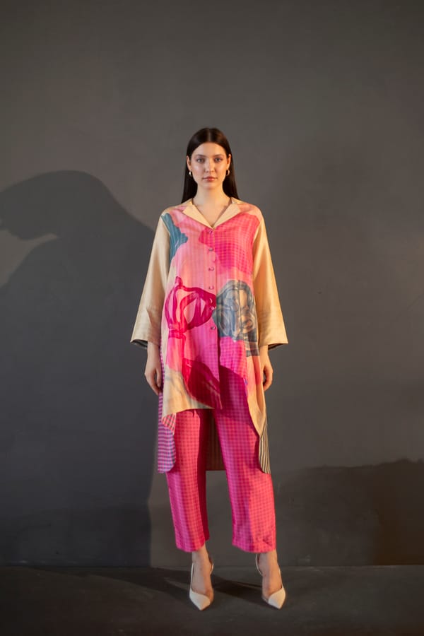 Yellow & Pink High Low Kurta Set — CLOS