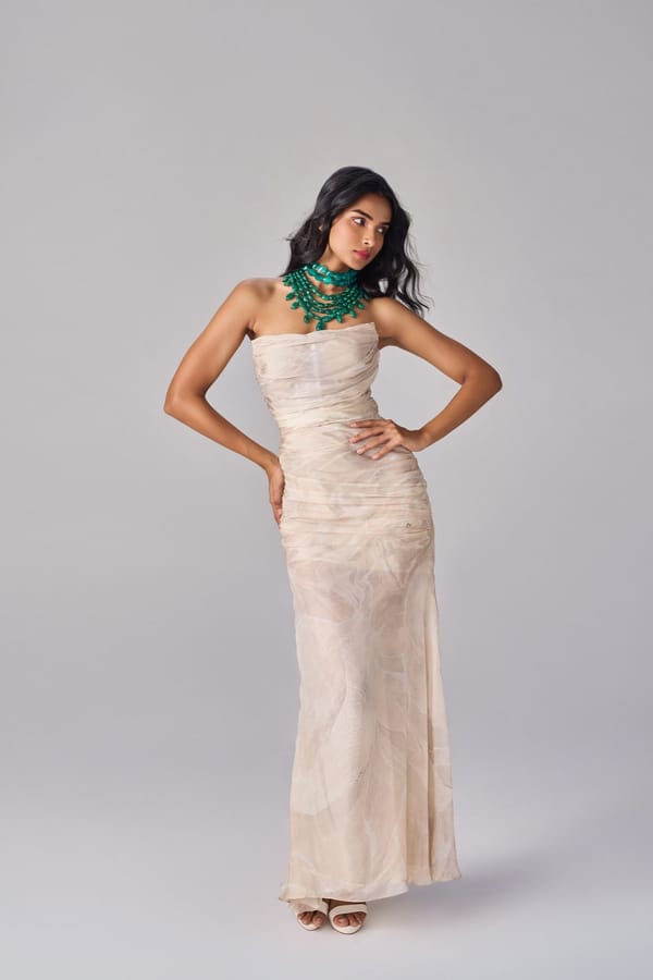 Ivory Floral Strapless Corset Maxi Gown — Saaksha and Kinni