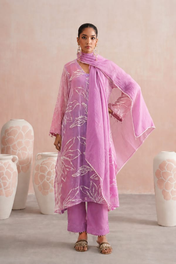 Pink/Lavender Ombre Embroidered Kurta Set with Dupatta — UGNA