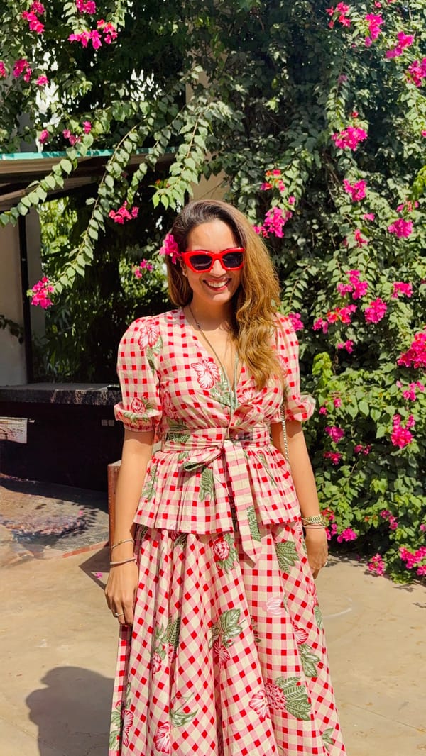 Red Gingham Floral Fit and Flare Midi Dress — SHOP MIOWW