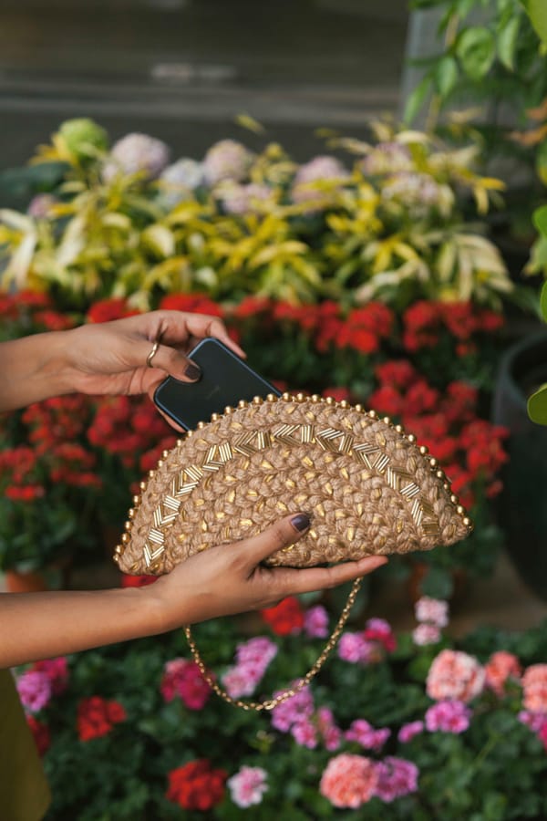 Golden Glow Half Moon Clutch Bag — Dhaaga Life