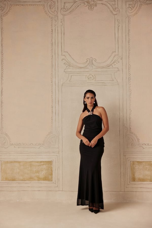 Black Halter Neck Maxi Dress with Gold Accent — Sage by Mala