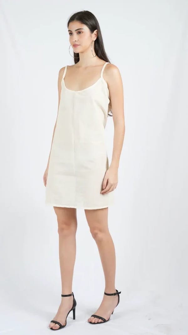 White Cotton Long Slip Camisole with Shoulder Straps — Banana Labs