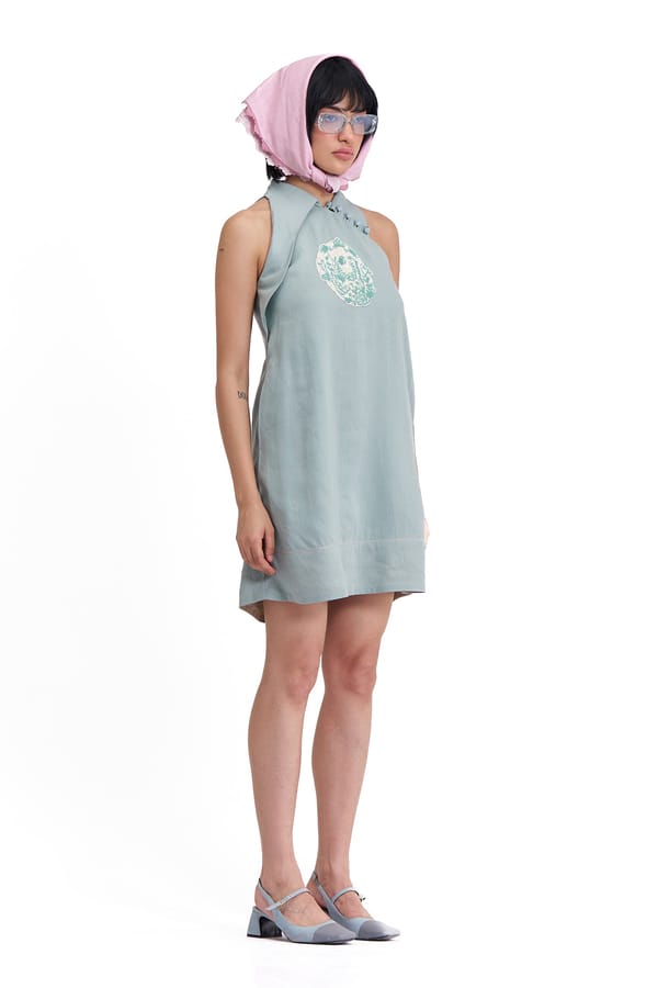 Plume Blue Cotton-Linen Mini Shift Dress with Collar — Our Love