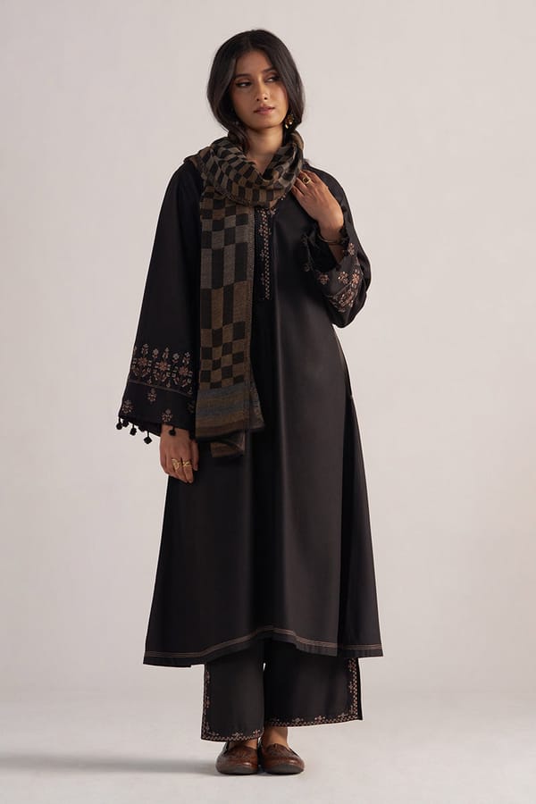 Black Pashmina A-Line Embroidered Kurta Set — Ganga Fashions Pvt Ltd