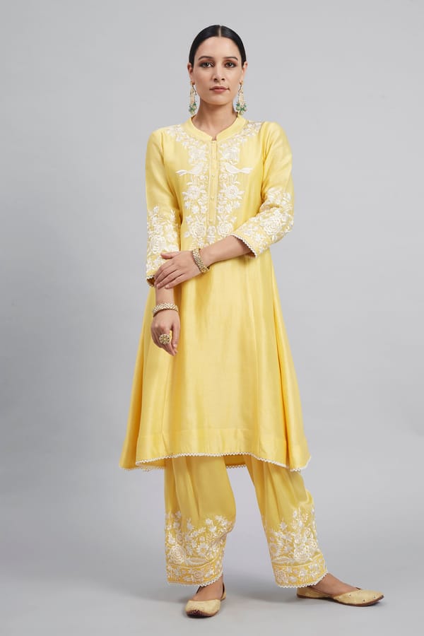 Daffodil Yellow Chanderi Silk Embroidered Suit Set — Sheetal Batra
