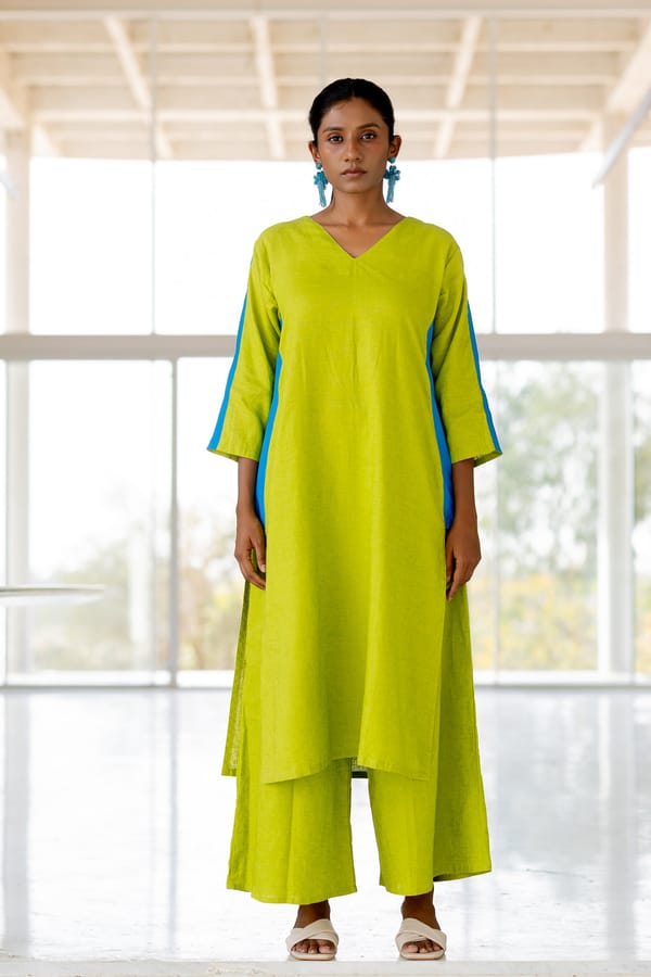 Avocado Azure Box Slit Kurta Set — Silai studio