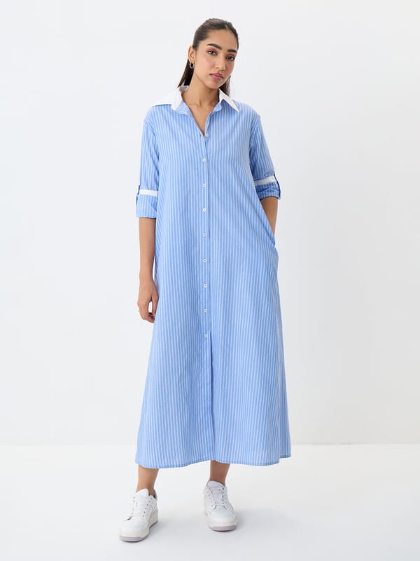 Blue Stripe Colorblock Maxi Dress — Femmella