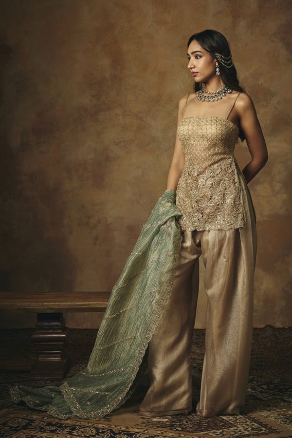 Aarunya Gold 3D Embroidered Farshi Suit Salwar Set — Lea Clothing