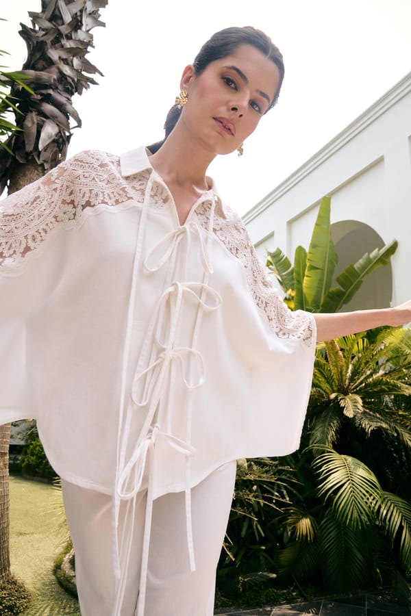 White Lace Yoke Tie-Up Co-ord Set — KAY KAY
