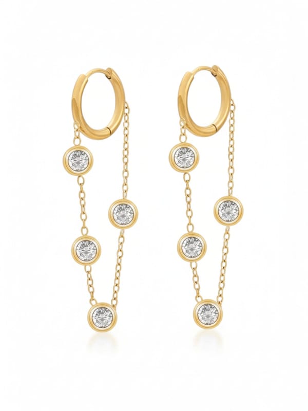 Round Hoop Zircon Chain Earrings — Cao Jewellery