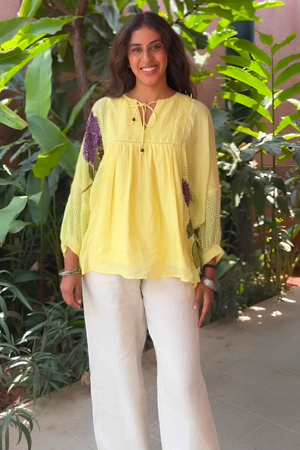 Aurelia Yellow Drop Shoulder Top — Shop Roho