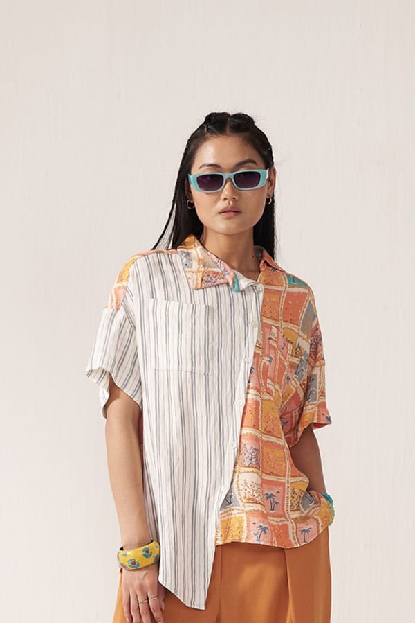 Multicolor Mixed-Print Button-Down Shirt — Muvazo