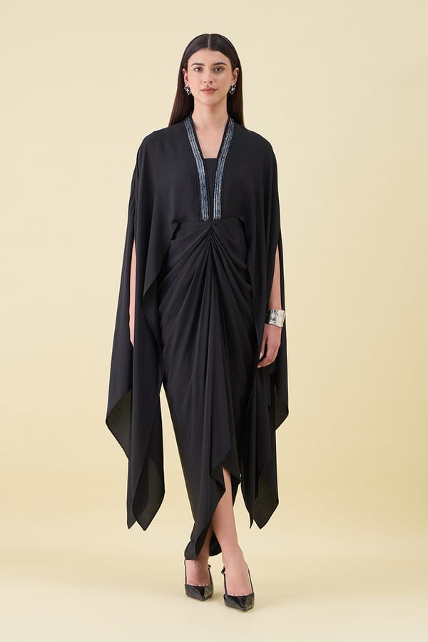 Noir Metal Embellished Drape Dress — Aakaar
