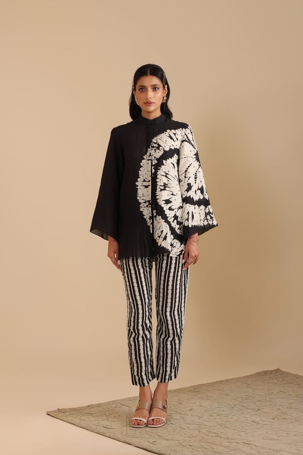 Black and White Cotton Silk Printed Co-ord Set — SOUP by Sougat Paul