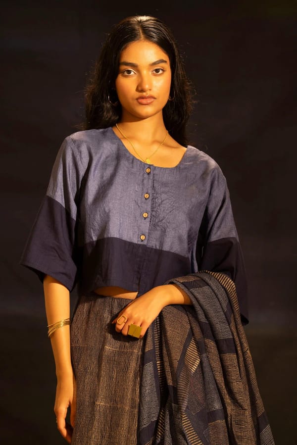 Illume Liquid Navy Tussar Blouse — Banana Labs