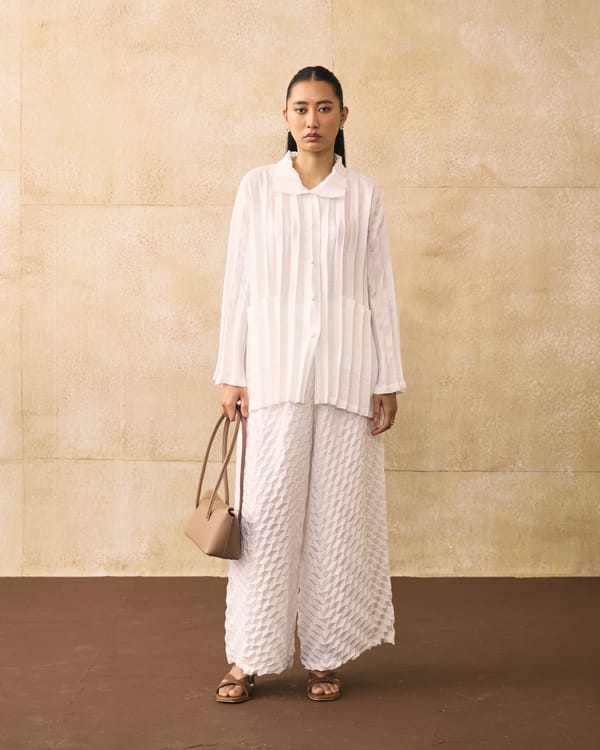 White Pleated Shirt and Wide-Leg Pants Co-ord Set — Pleats by Aruni