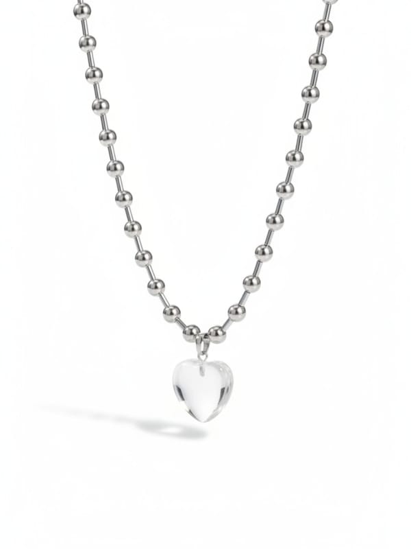 Silver Transparent Glass Heart Pendant Necklace — Cao Jewellery