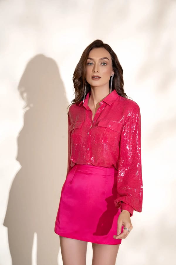 Fuschia All-Over Sequin Relaxed Fit Shirt — Torqadorn