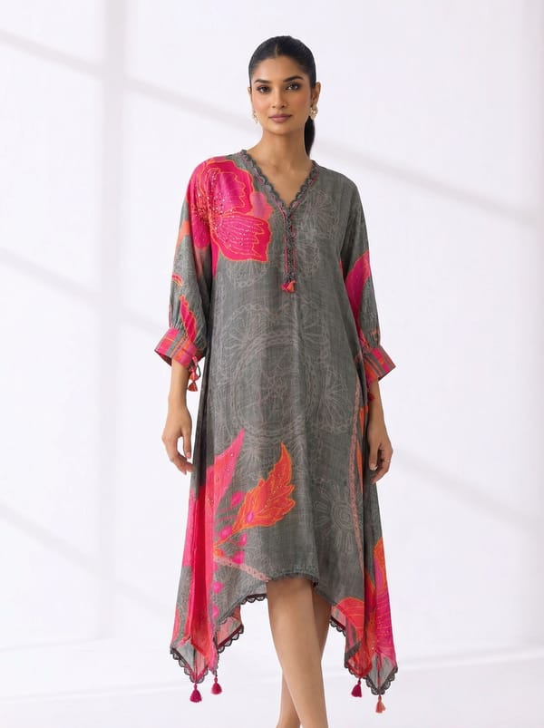 Grey Natural Crepe Kurta Sets — Basil Leaf