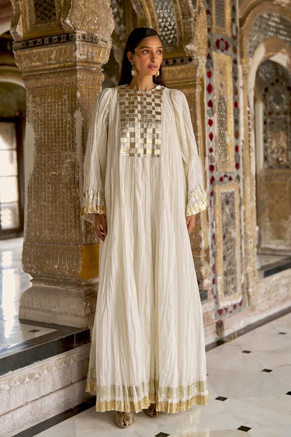 Ivory/Gold Gota Weave Bib Maxi Dress — Dash and Dot