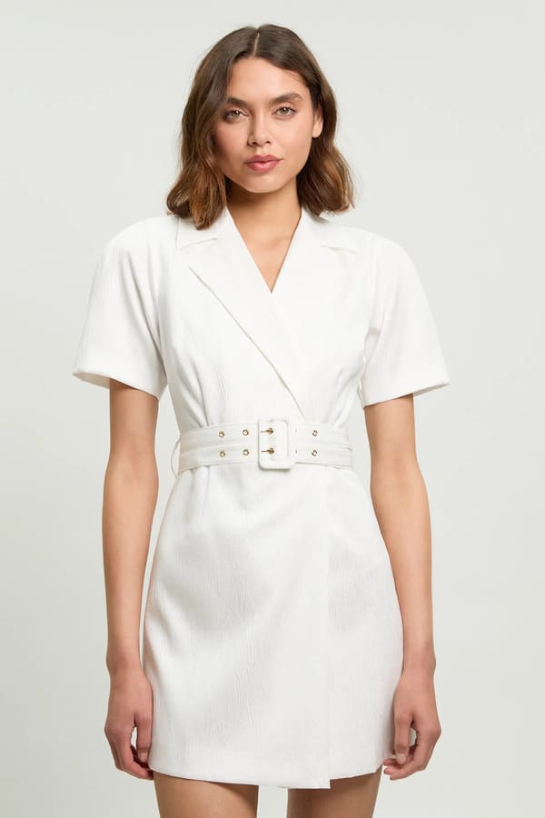 Ivory Tailored Belted Blazer Mini Dress — KAREN MILLEN
