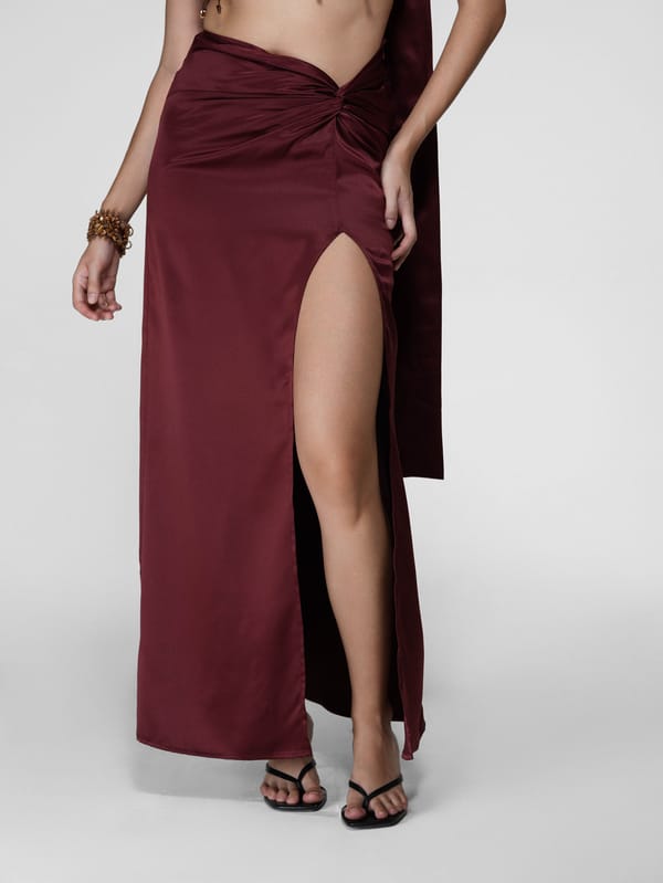 Knotted Slit Satin Maxi Skirt — The Clothing Factory