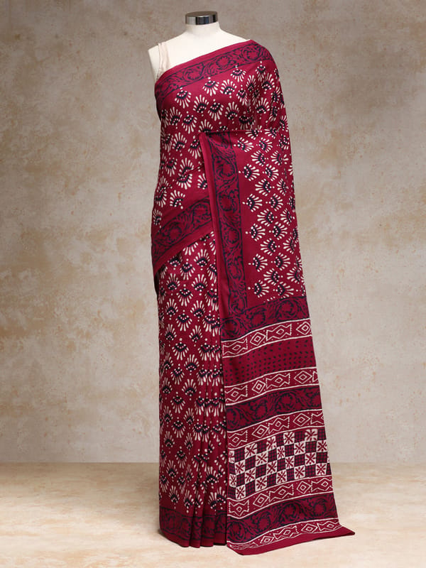 Maroon Handblock Printed Floral Geometric Motif — BINKS