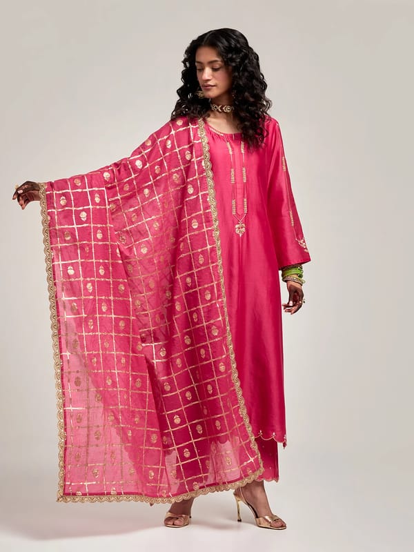 Zari Motifs Dupatta With Lace — Anantaa