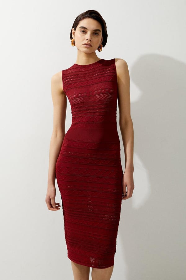 Rust Pointelle Knit Racer Midi Bodycon Dress — KAREN MILLEN