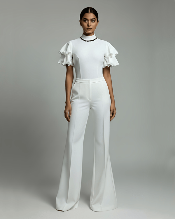 White High Neck Ruffle Sleeve Bodysuit — Orthodox