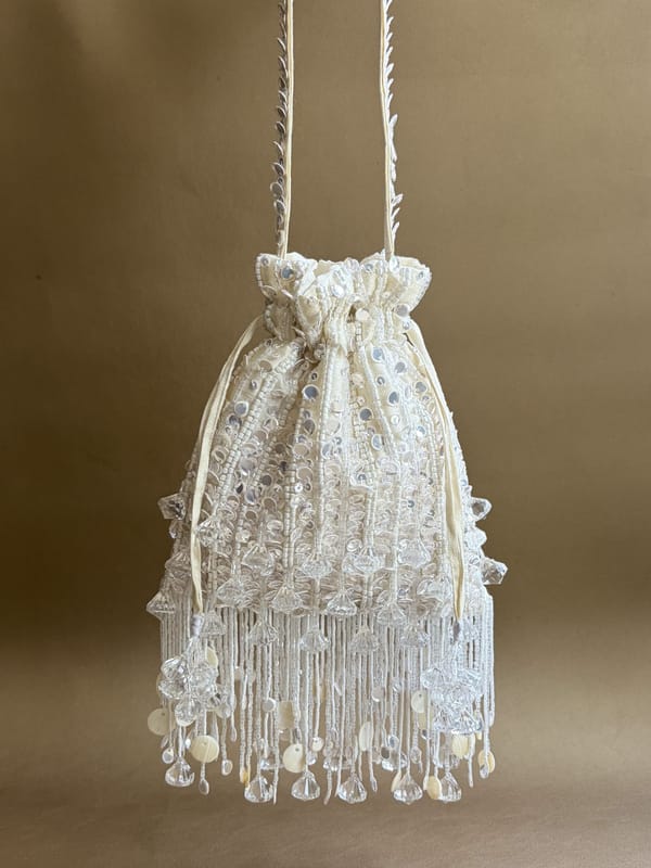 Pearl White Pataka Potli Bag — Plode