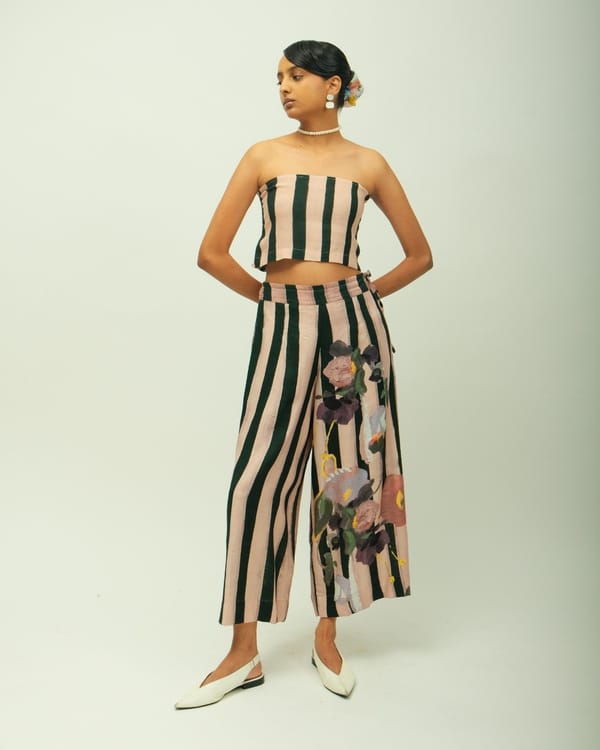 Striped Bandeau Bralette and Wide-Leg Pants Co-ord Set — Ofrida