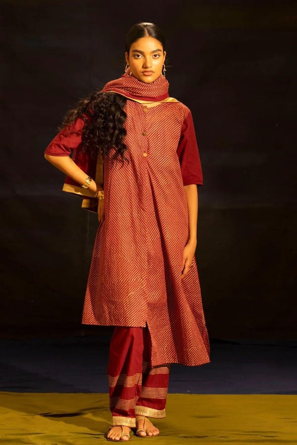 Illume Ray Maroon Kurta Set with Dupatta (Set of 3) — Banana Labs