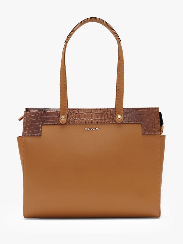 Estelle Croco Tote Bag - Tan 16 Inches — The Gusto