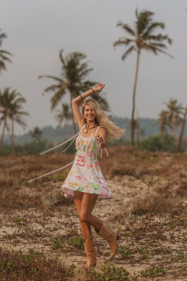 White Printed Linen Fit and Flare Mini Dress — Label Sugar