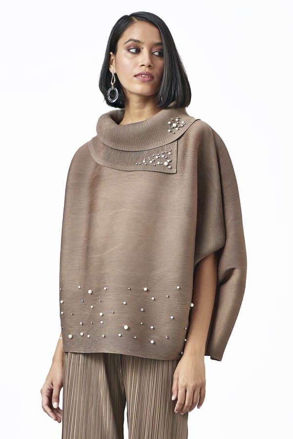 Sloane Pearled Batwing Top — Scarlet Sage