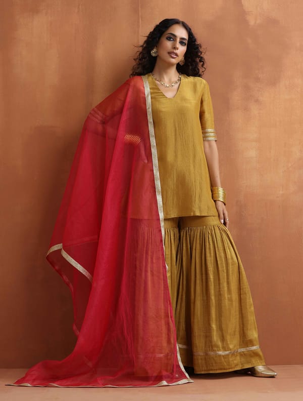Gold Tissue Sharara Dupatta Set — Truebrowns
